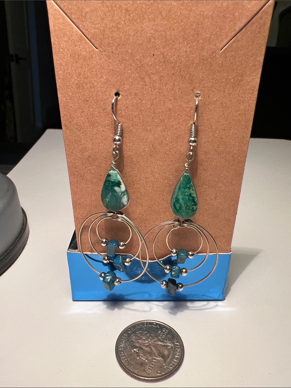 Handcrafted Green Teardrop Hoop Earrings - Unknown Brand